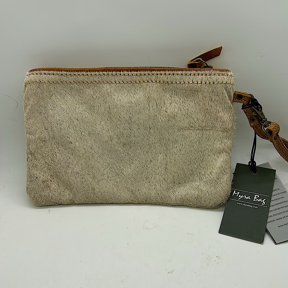 Myra Bag NWT White & Brown Hairon Small Clutch Bag Purse - Picture 2 of 3